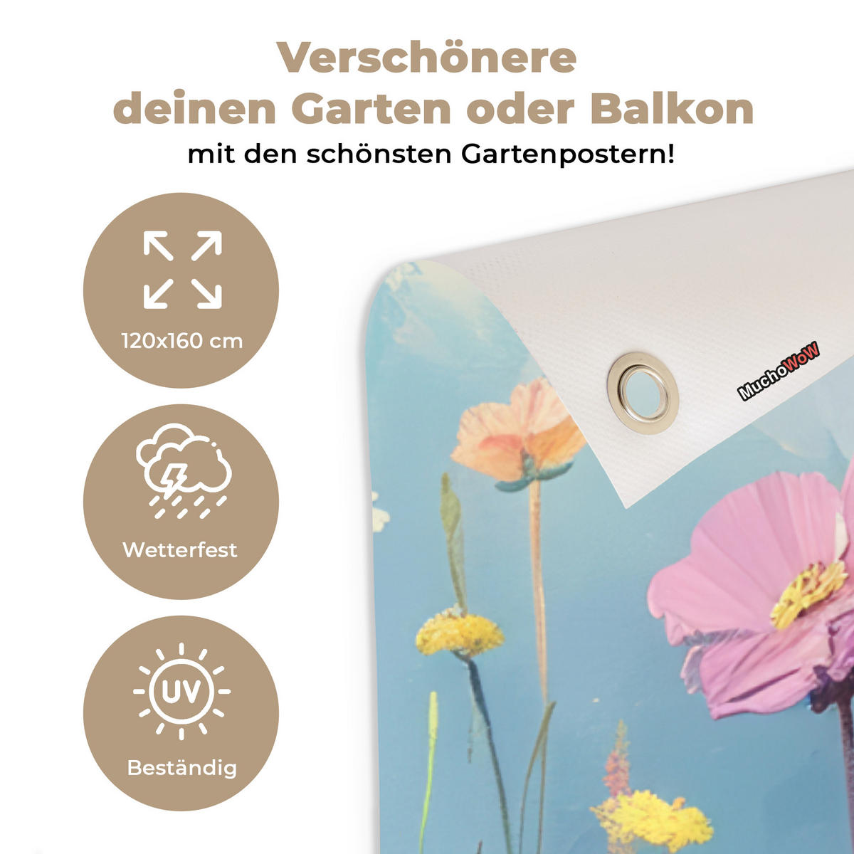 ZAHRADNÍ PLAKÁT Květiny - Příroda - Botanické - Umění 120x160 cm - světle modrá, plast (120/160/0.2cm) - OnlyWow