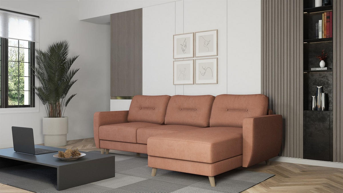 ECKSOFA Marlies In Opera Velvet - Hellrosa, Holzwerkstoff/Textil (233/140cm) - Fun Möbel