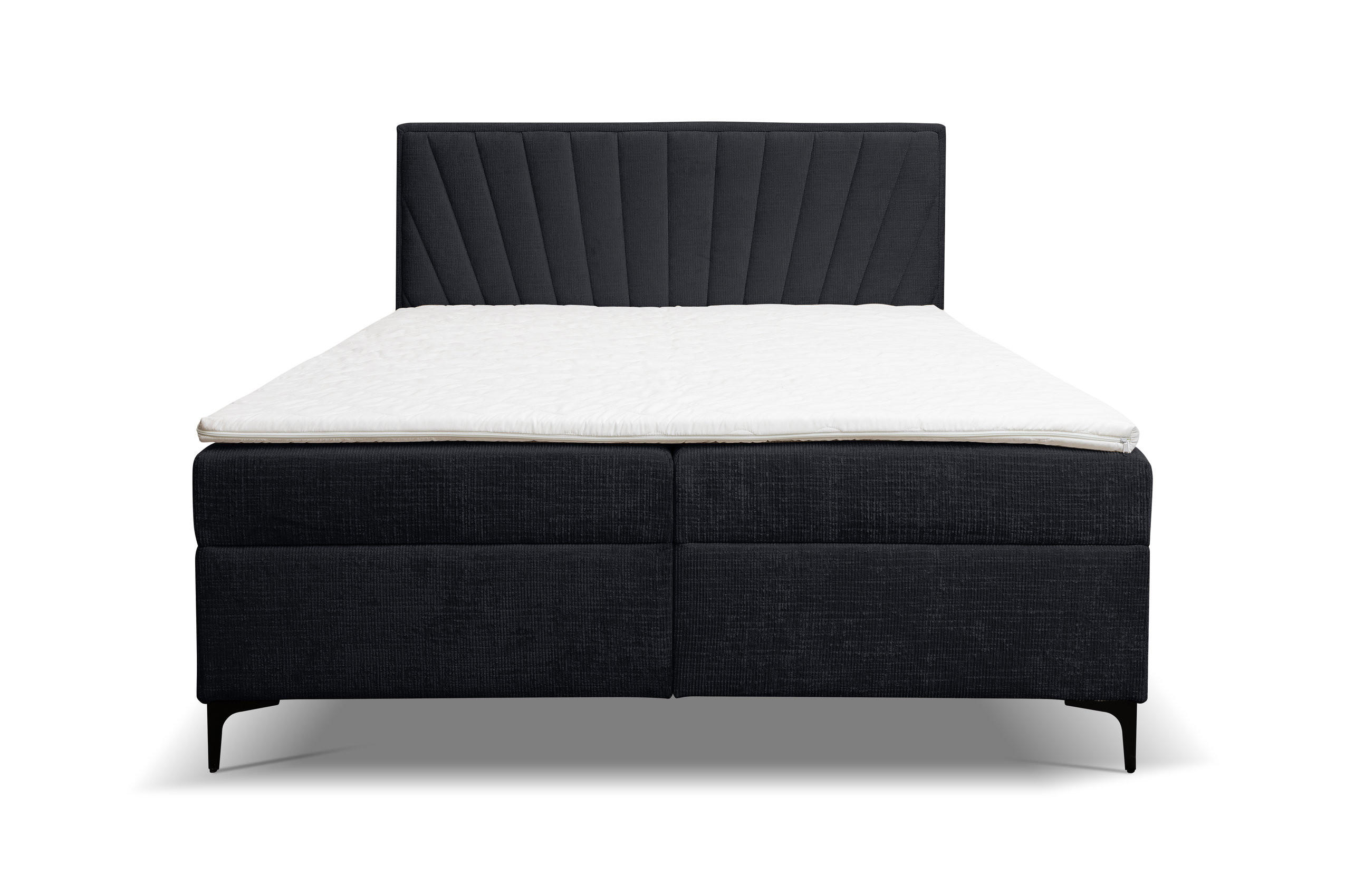 BOXBETT Cimone mit 2 Bettkästen, Maße: 180x200 cm, Farbe: Schwarz , Velourstoff, mit Bonell-Matratze inkl. Topper - Schwarz, Holz/Kunststoff (180/200cm) - VENASI MÖBEL