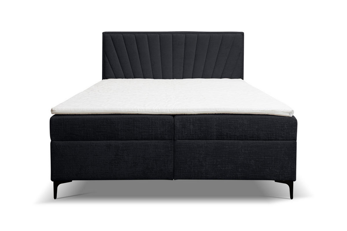 BOXBETT Cimone mit 2 Bettkästen, Maße: 140x200 cm, Farbe: Schwarz , Velourstoff, mit Bonell-Matratze inkl. Topper - Schwarz, Holz/Kunststoff (140/200cm) - VENASI MÖBEL