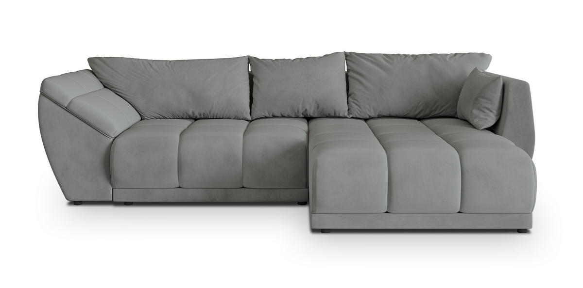 ECKSOFA ORENTI R-S Grau Velours-Stoff mit Schlaffunktion - Grau, Holz (287/182cm) - MASSENO