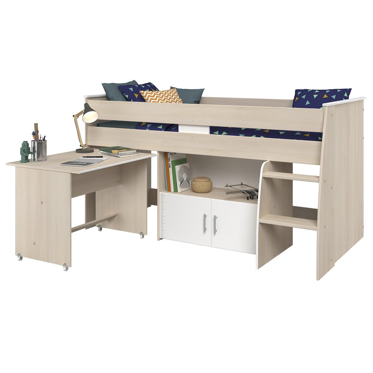 HOCHBETT mit Schreibtisch, Schlafplatz 90x200 cm - Charly - Apfelbaumfarben, Holzwerkstoff (90/200cm) - Calicosy