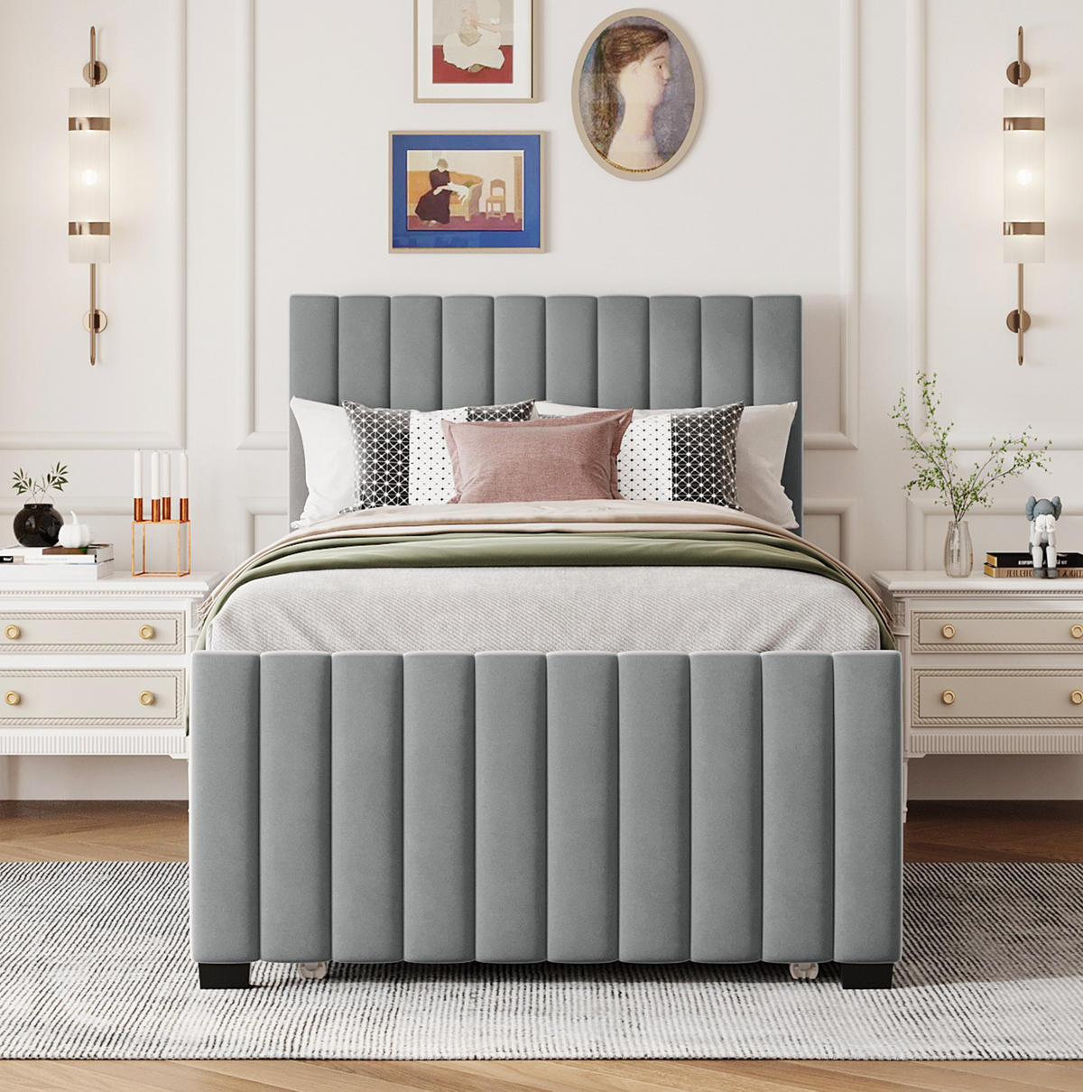 POLSTERBETT 90/190 cm aus Samtstoff mit ausziehbarem Gästebett Grau - Grau, Textil (90/190cm) - Modenvie