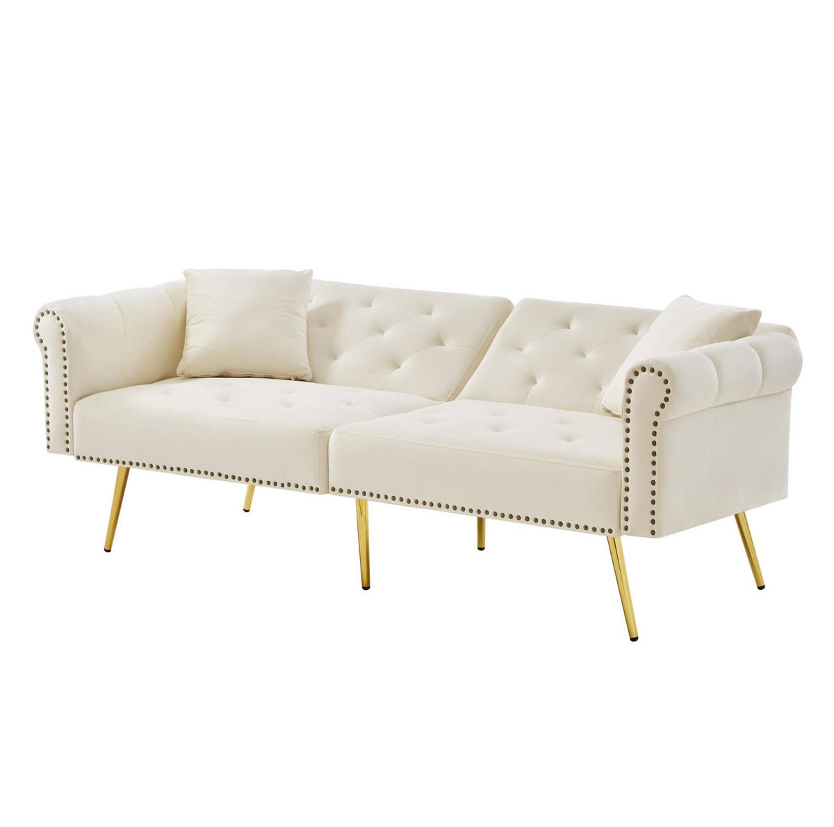 2-SITZER 147/85 cm Beige aus Samt mit verstellbarer Rückenlehne - Beige, Kunststoff (75/70/173cm) - OKMYHOME