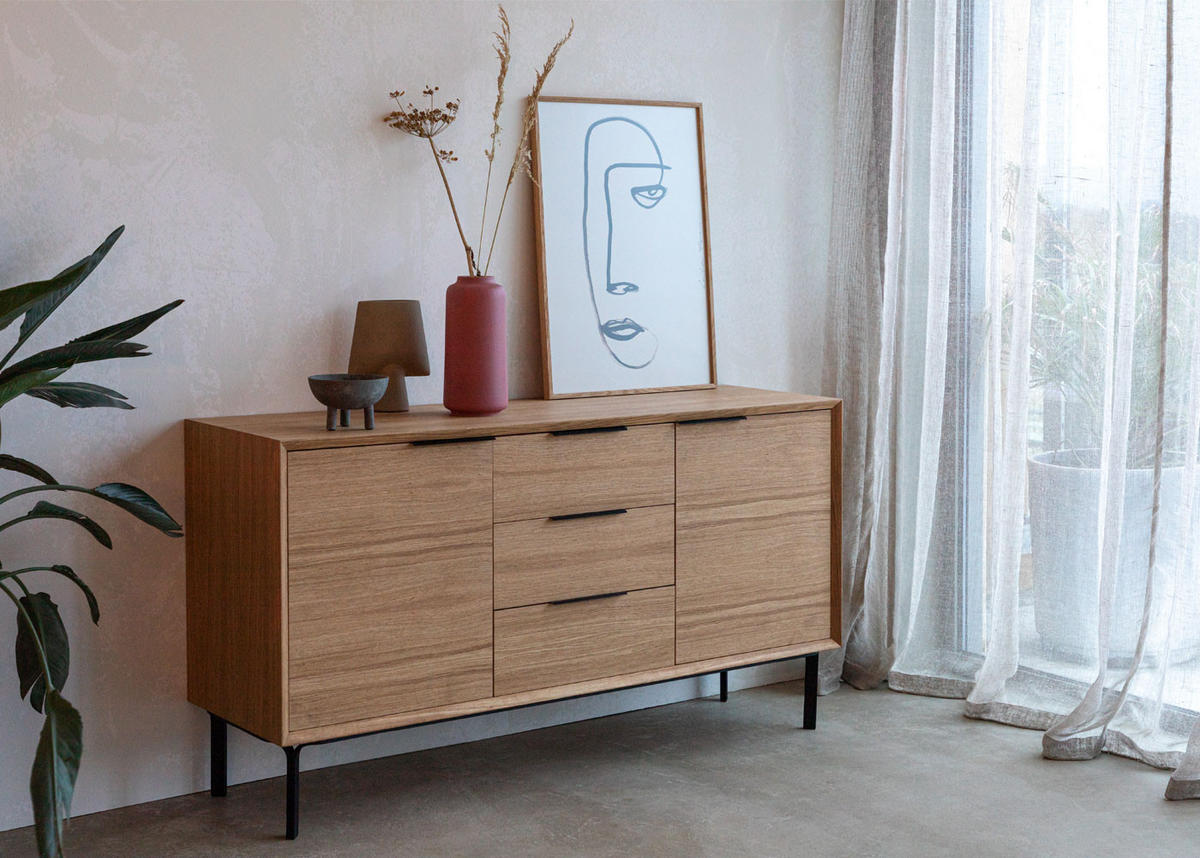 SIDEBOARD Bergen, Natur Massiveiche - Beige, Holz (150/80/43cm) - WOODEK