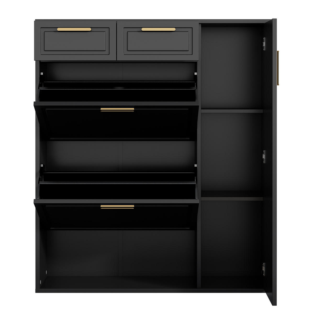 SCHUHSCHRANK 95/24/107 cm mit verstellbaren Regalen, 2 Schubladen und Klappfach, Schwarz - Schwarz, Holzwerkstoff (95/107/24cm) - Redom