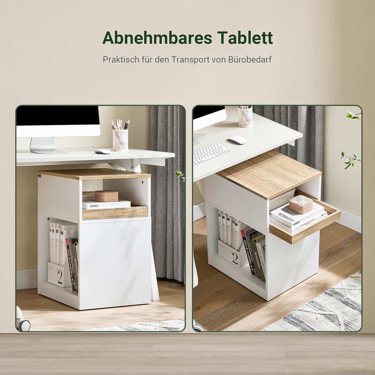 ROLLCONTAINER Weiß-Natur - Weiß, Holzwerkstoff (40/65/50cm) - SoBuy
