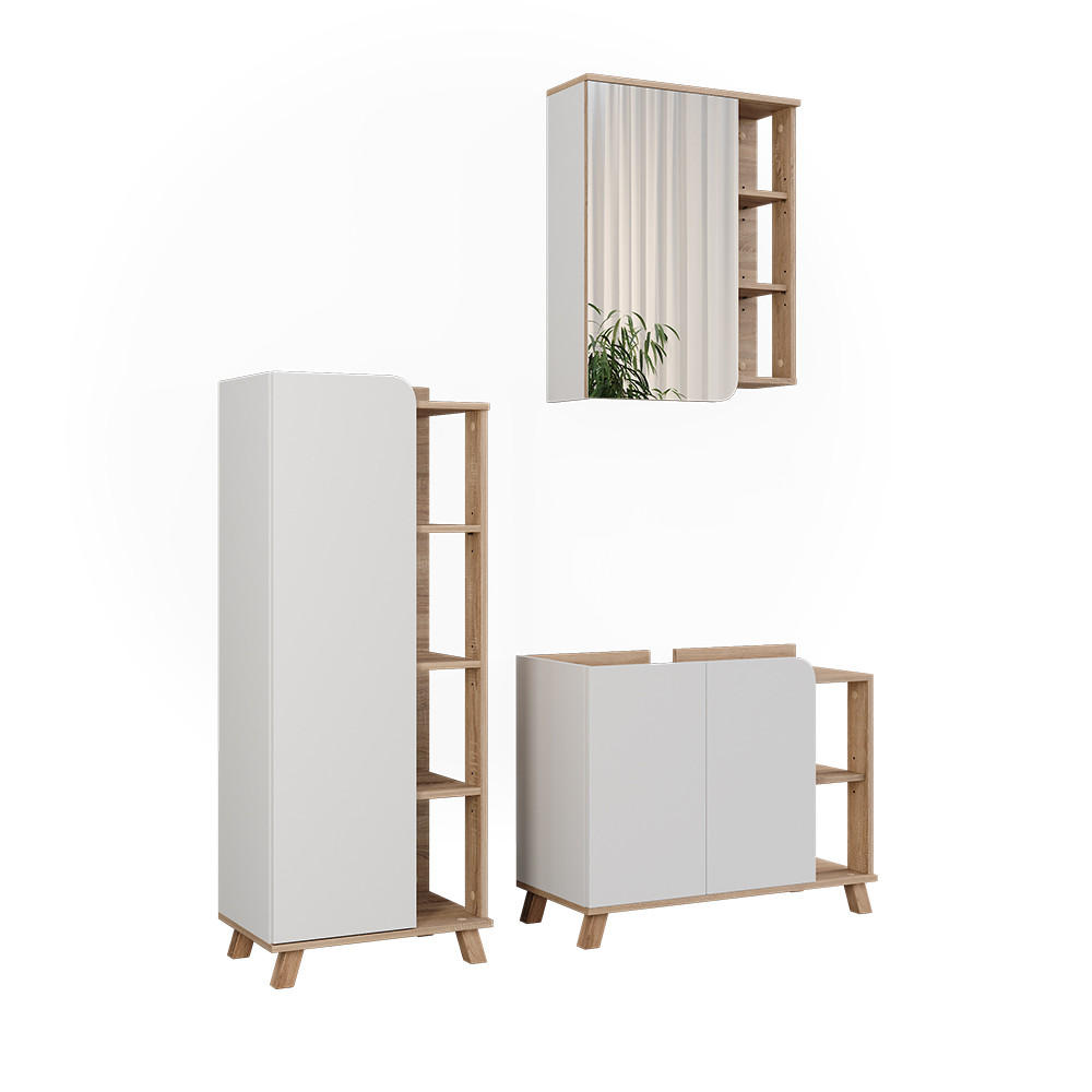 BADRUMSMÖBELSET Karen Sonoma/Vit 3 delar Sonoma ek, Vit 65/80/35 cm