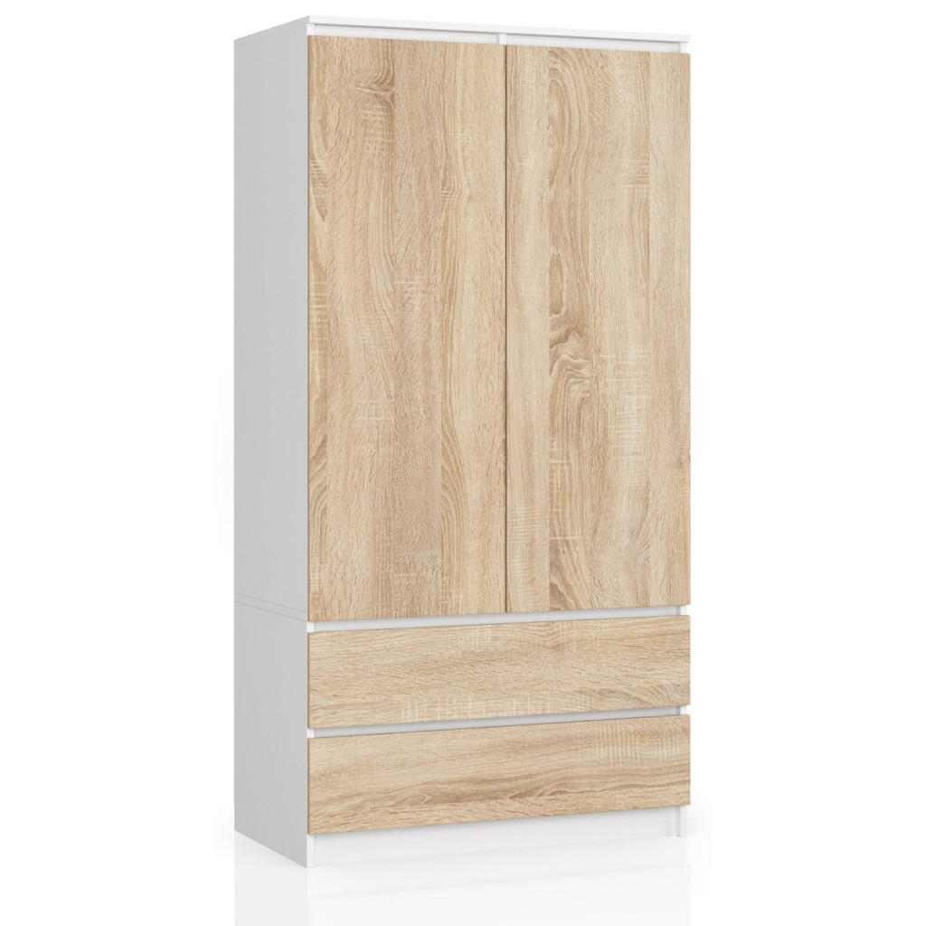 Akord Kleiderschrank Weiß, Sonoma Eiche 90x180x51 cm