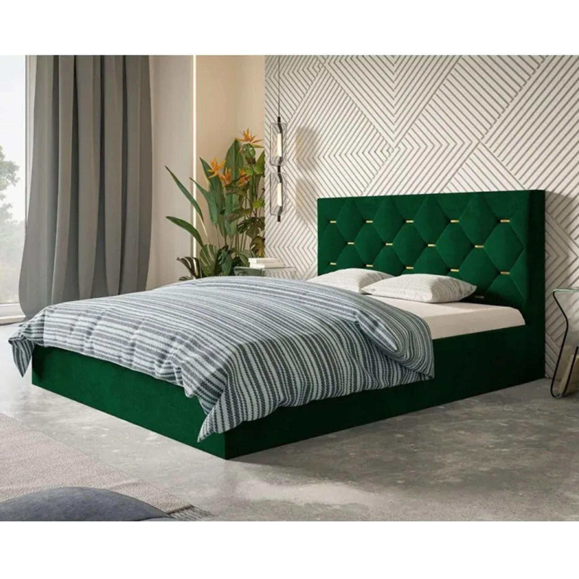 POLSTERBETT SIM 4 mit Kopfteil, 120 x 200 cm mit Bettkasten und Lattenrost aus Holz, Velourstoff, Farbe: Grün - Grün, Holz/Kunststoff (120/200cm) - Sepro Meble