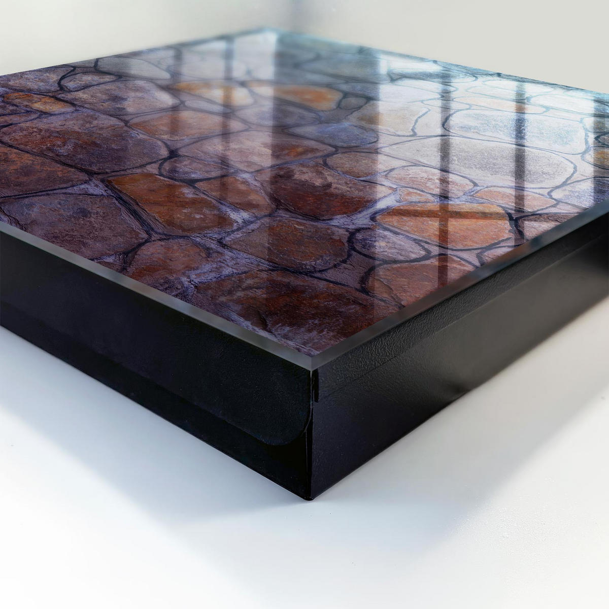 SCHLÜSSELBOX Schwarz 30x30 cm- Türöffnung nach rechts - Steintextur - Blaugrau, Metall (30/30/5cm) - TULUP