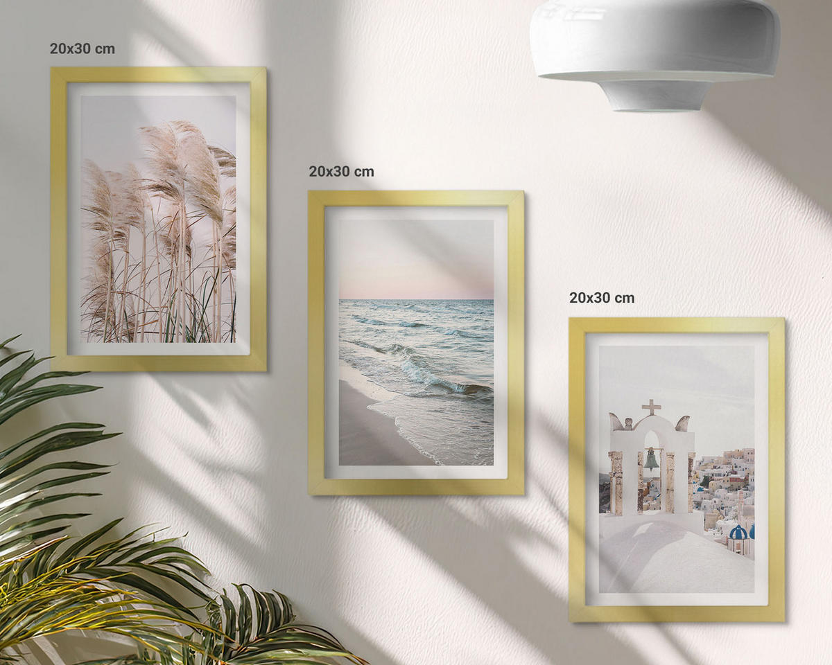 WANDBILDER 3er Set - 20x30 cm Goldrahmen - Pflanzen, Meereswellen, Aussicht, Häuser - Goldfarben, Kunststoff (20/30cm) - ArtPrintCave