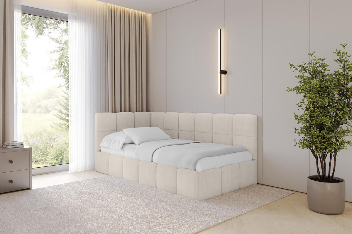 EINZELBETT Jugendbett mit Bettkasten Rechts, ohne Matratze - LIVY 80x200 Beige - Beige, Holzwerkstoff/Textil (80/200cm) - ALTDECOR
