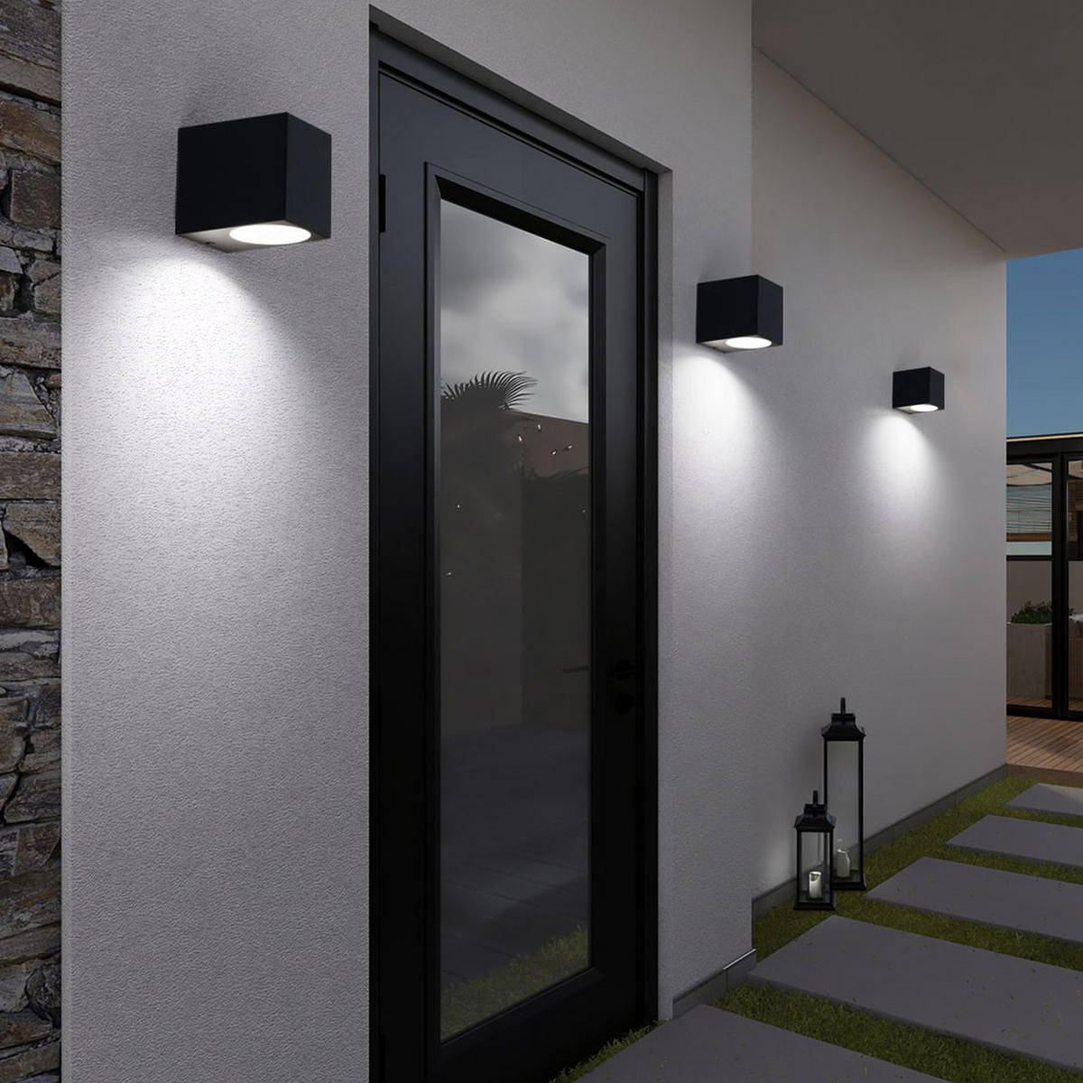 RGB LED AUSSEN-WANDLEUCHTE Grau 3er Set - Grau, Metall (6.8/9.2/8cm)