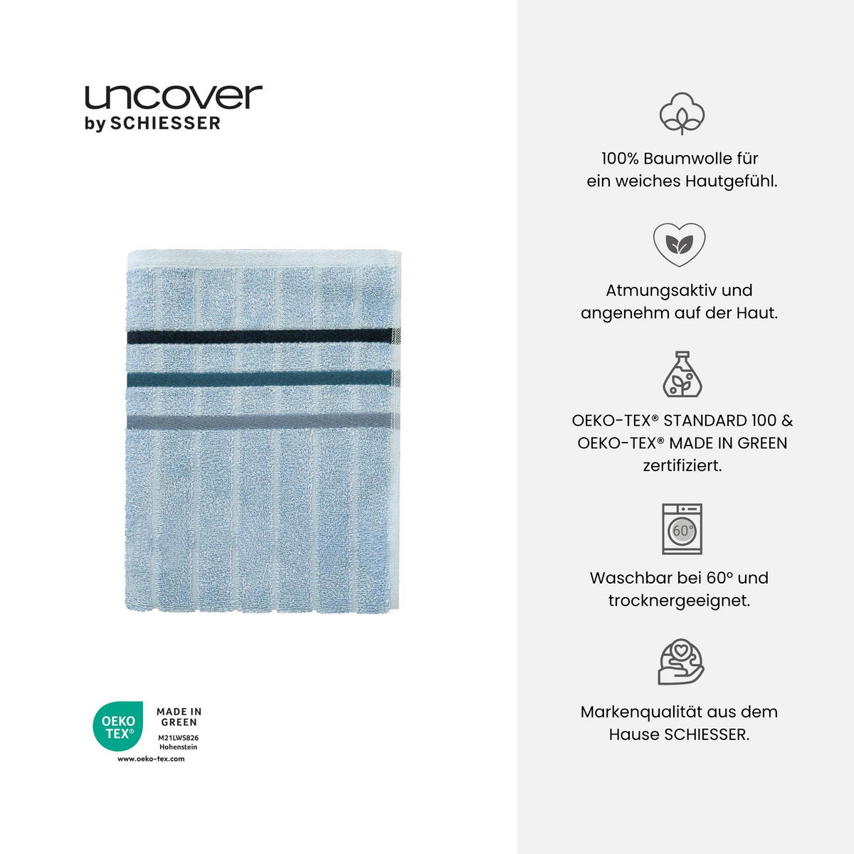 HANDTUCHSET Ohio - 4-teilig - 50 x 100 cm - Hellblau - Hellblau, Textil (50/100cm) - Uncover by Schiesser
