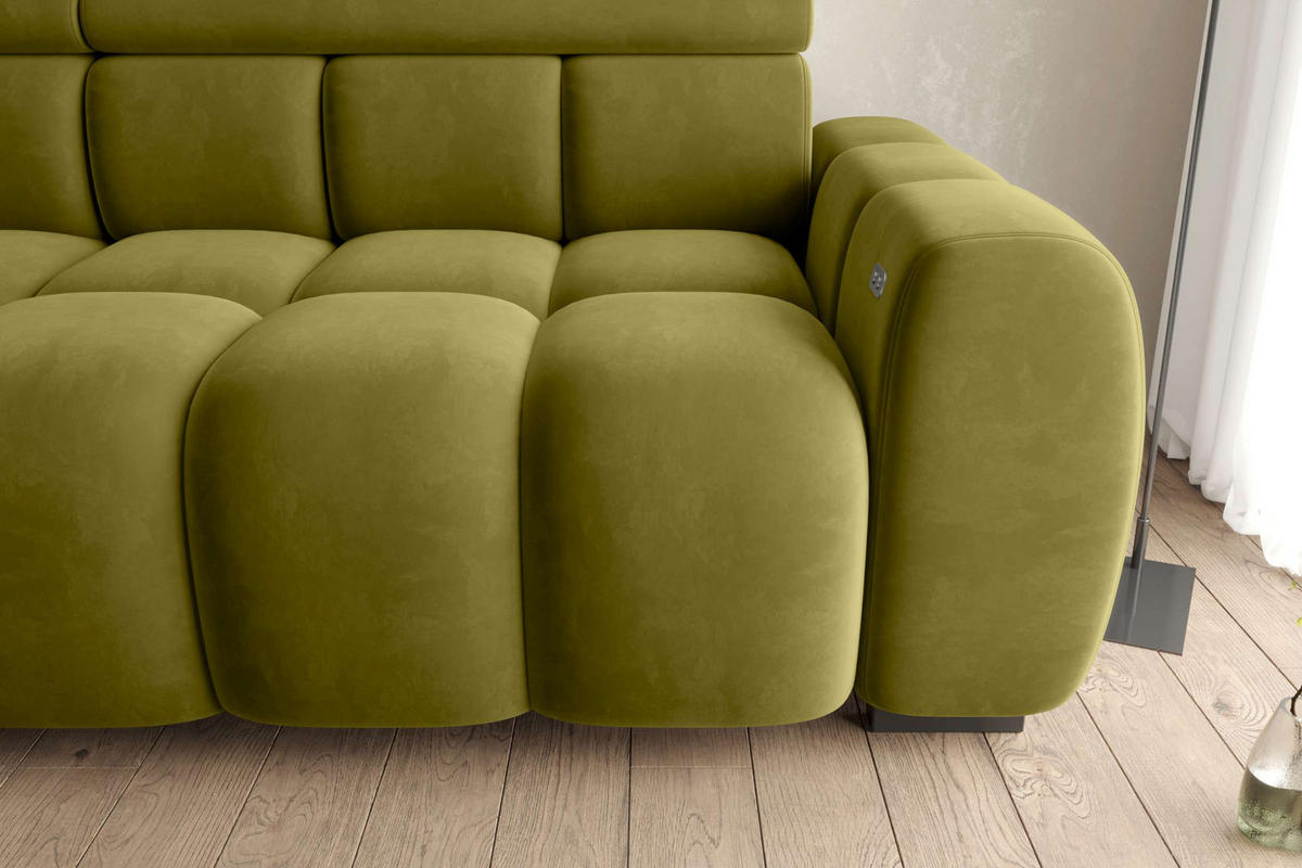 BIGSOFA ALESSIO Velours Olivgrün mit elektrischer Sitztiefenverstellung - Olivgrün, Kunststoff/Textil (248/77/108cm) - 99rooms