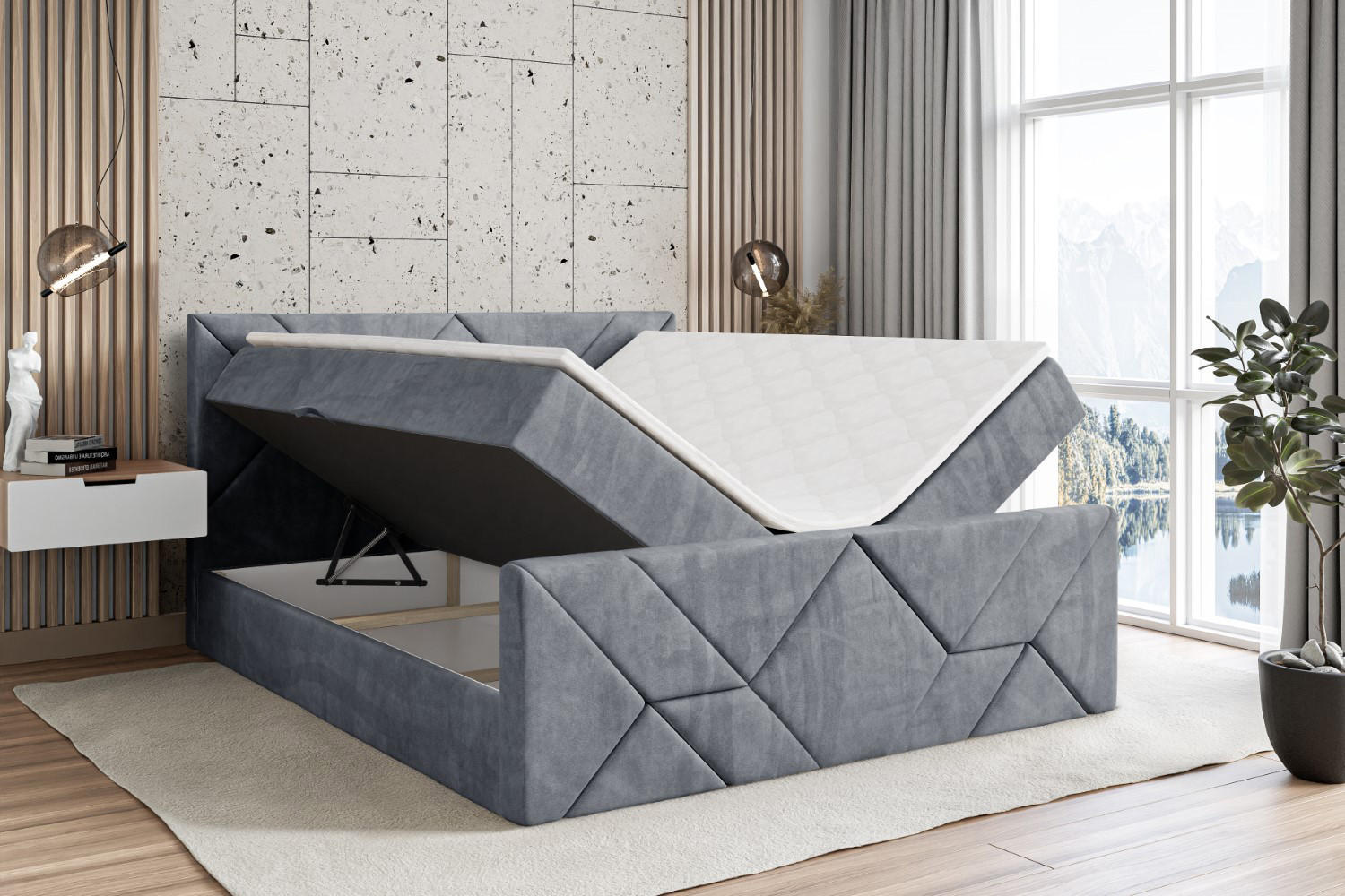 Thumbnail - Altdecor Boxbett, Grau, Holzwerkstoff, Höhe ca. 20 cm, 180x200 cm, Schlafzimmer, Betten, Boxspringbetten