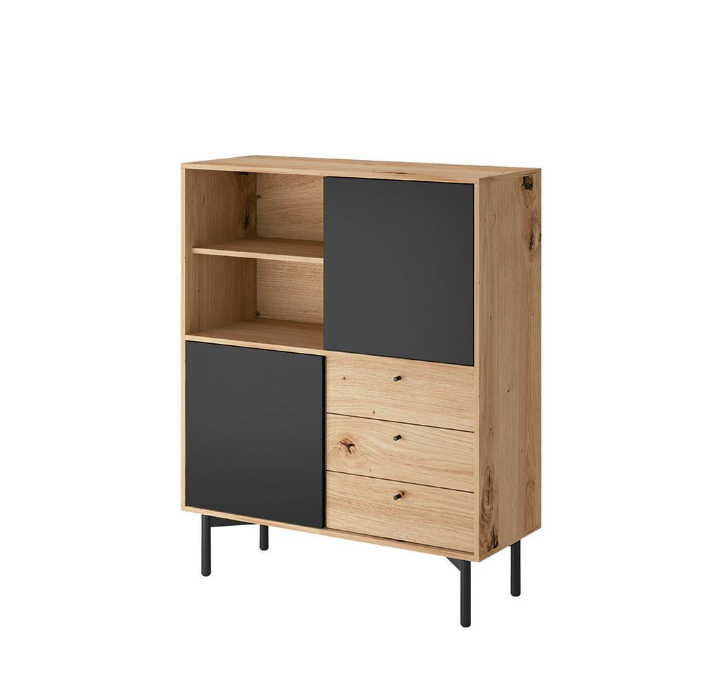 Feldmann-Wohnen Highboard Eiche, Schwarz 102x126x41 cm