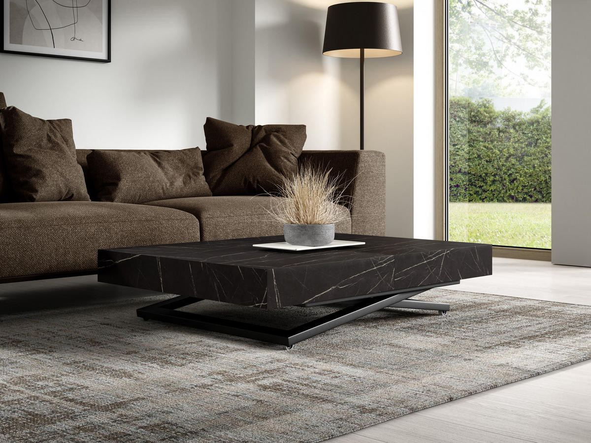 COUCHTISCH SANNA U - Goldfarben/Schwarz, Holzwerkstoff/Metall (80/120/27cm) - Meblini
