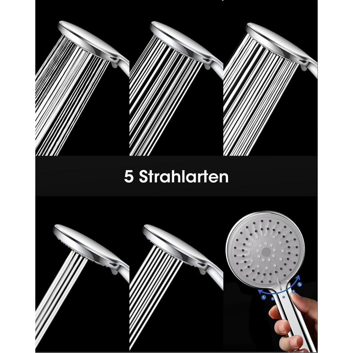 DUSCHKOPF Wassersparend 5 Strahlarten Chrom - Silberfarben, Metall (4.3/12.7/28.5cm)