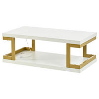COUCHTISCH Weiß‑Gold mit U‑förmigem Metallrahmen und LED 100 × 50 × 38 cm - Weiß, Holzwerkstoff (50/100/38cm) - Luhomfu