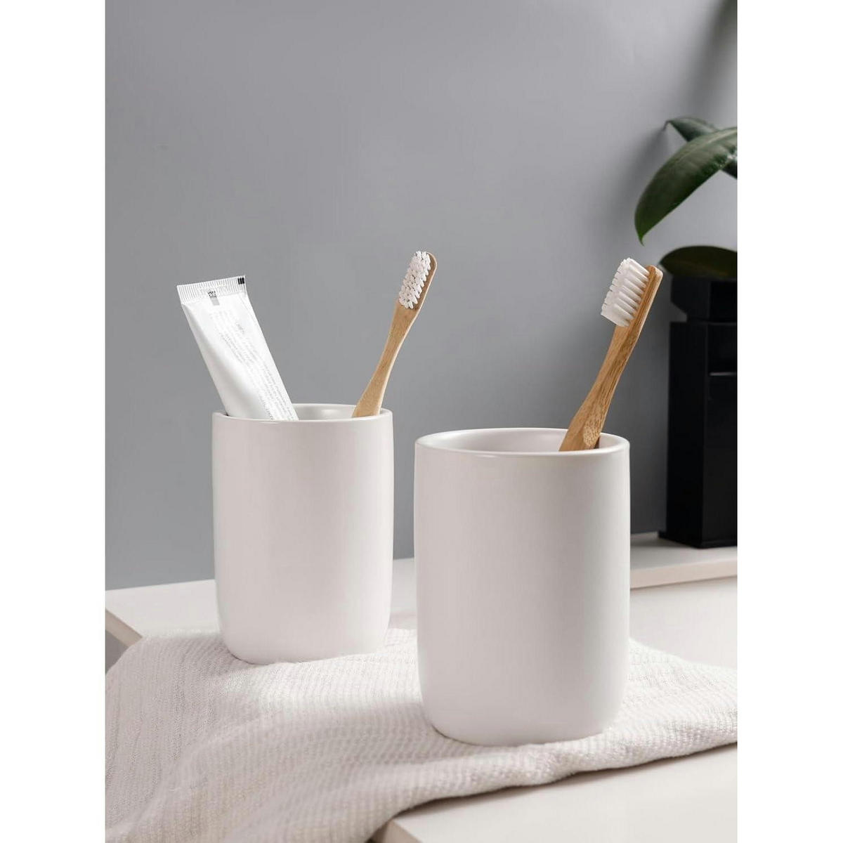 SEIFENSPENDER mit Zahnbürstenhalter Keramik Weiß 350ml - Weiß, Keramik (8/14/8cm)