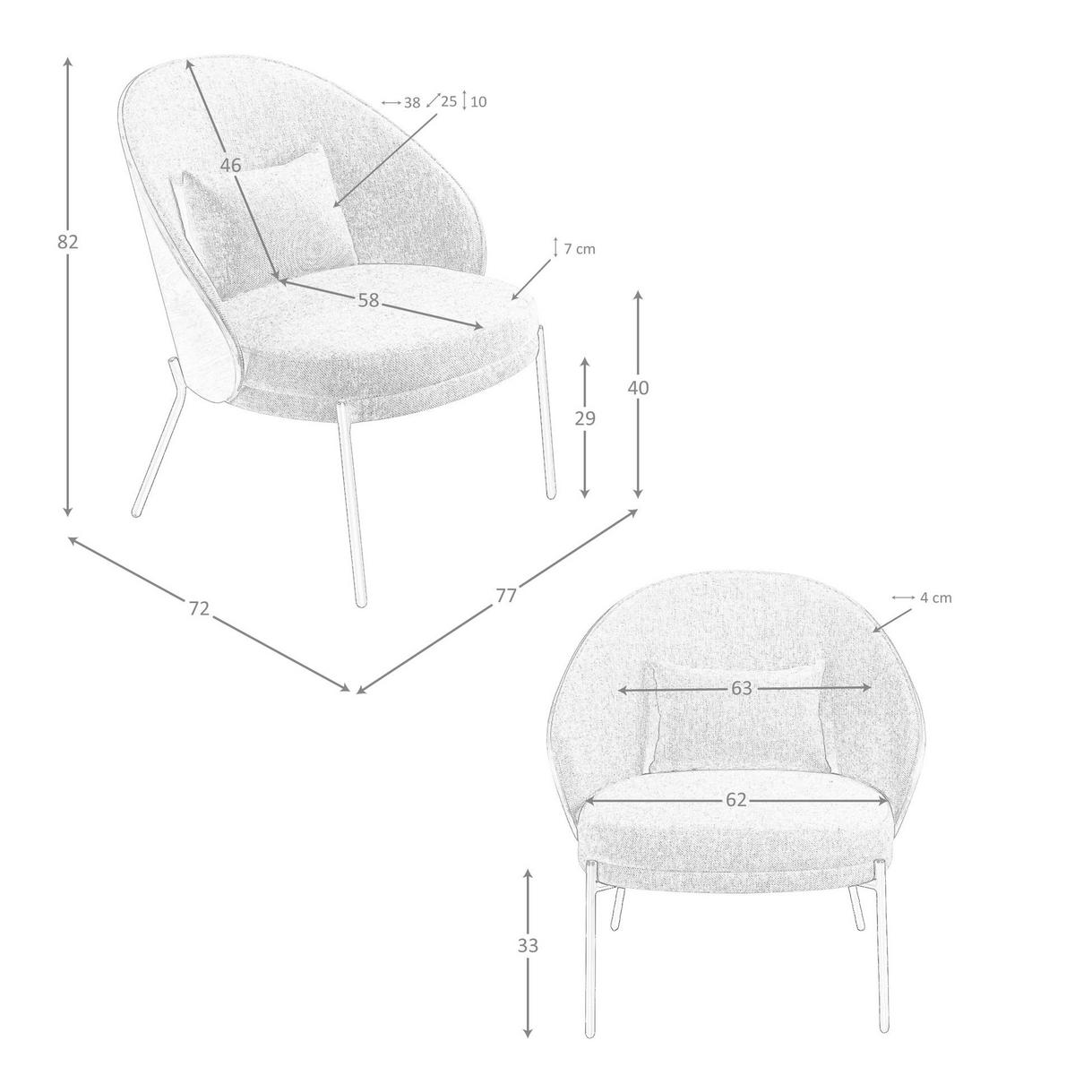 SESSEL Grau Walnuss Schwarz 77/72/82 cm - Grau, Textil/Metall (77/82/72cm) - ANGEL CERDA