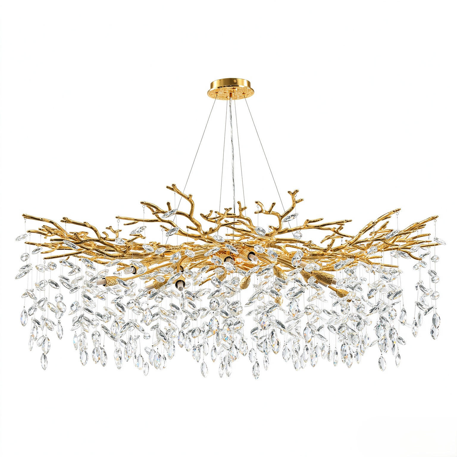 KRONLEUCHTER 120 cm K9‑Kristall Baumzweig Gold für Wohnzimmer und Schlafzimmer - Gelb, Naturmaterialien (78/43/38cm) - Surtime