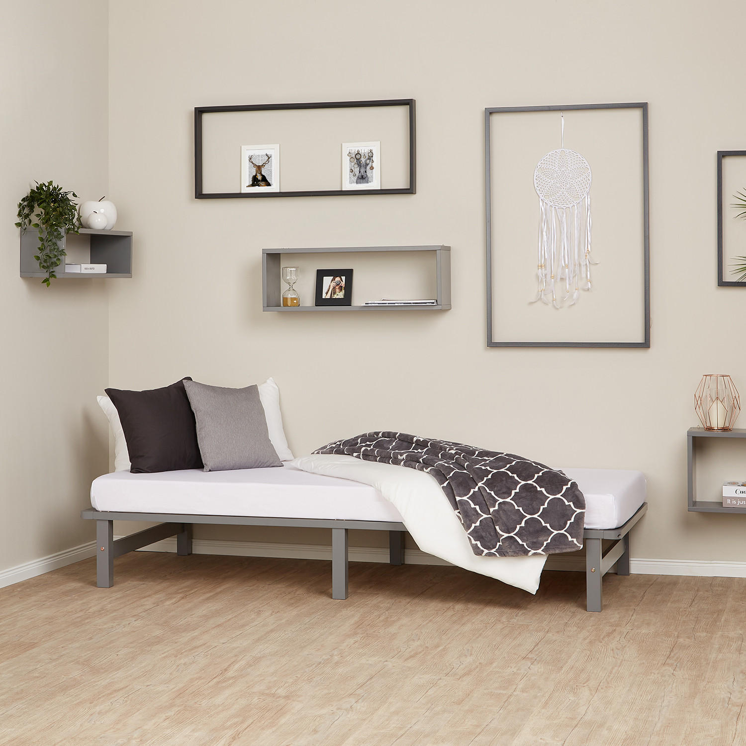 HOLZBETT mit Matratze 90/200 cm grau - Grau, Holz (90/200cm) - Homestyle4u
