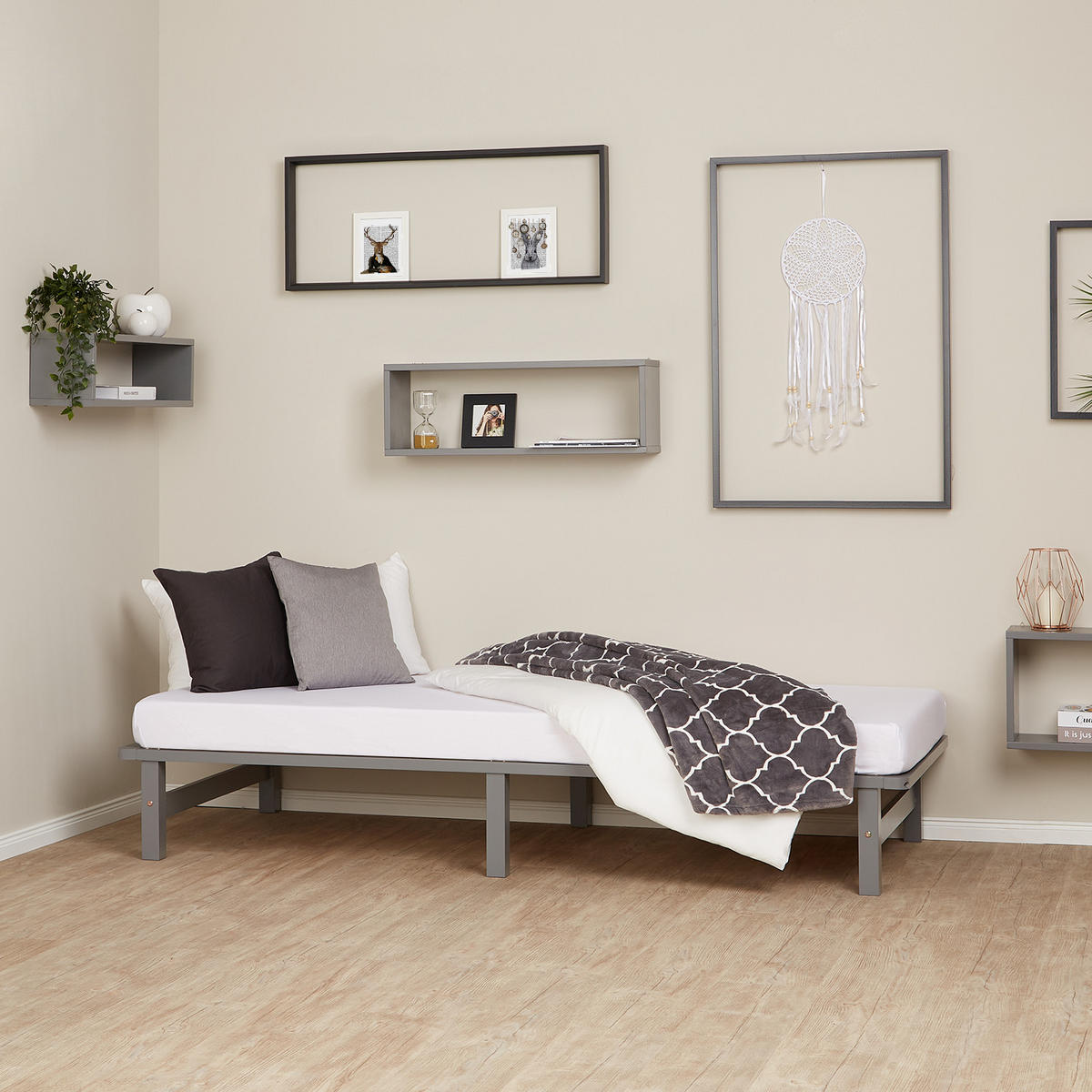 HOLZBETT mit Matratze 90/200 cm grau - Grau, Holz (90/200cm) - Homestyle4u