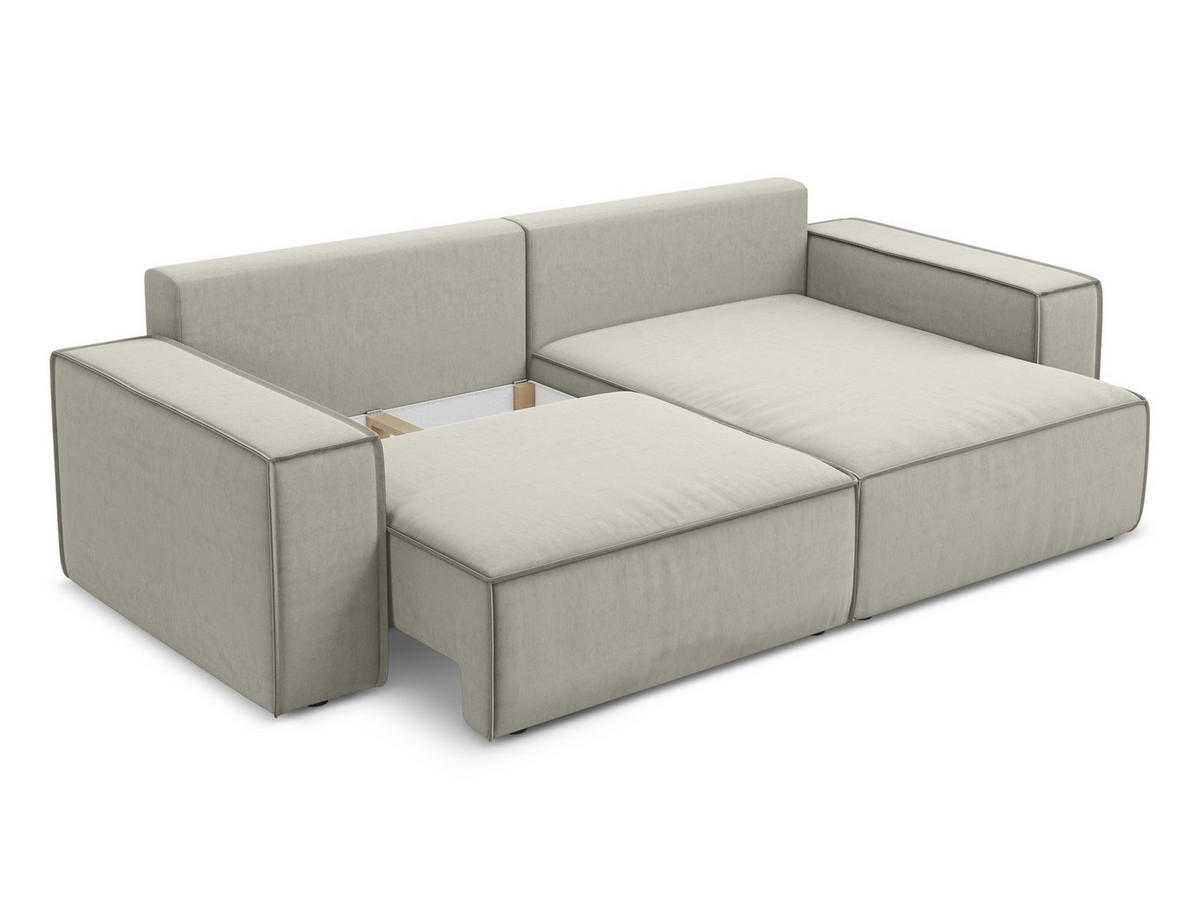 ECKSOFA mit Schlaffunktion Samt Stoff Creme - Perlmutt/Creme, Kunststoff/Textil (257/148cm) - Makamii