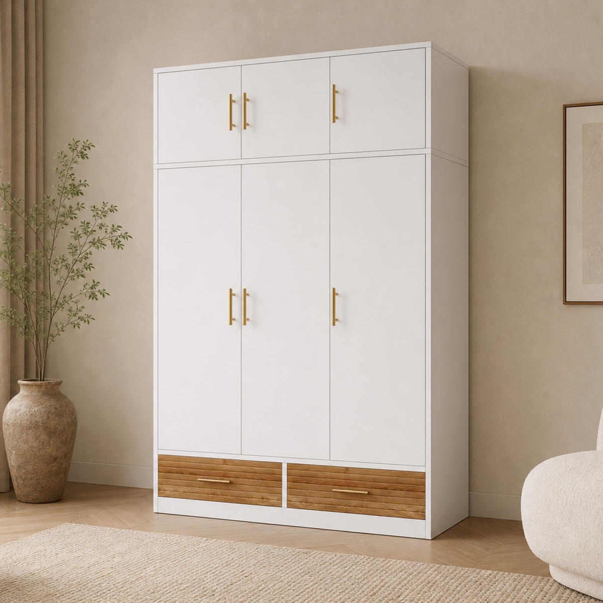 KINDERKLEIDERSCHRANK 120x50x180cm Weiß mit Oberfach und Schubladen - Weiß, Holz (61.6/13.49/133.3cm) - Raelunyi