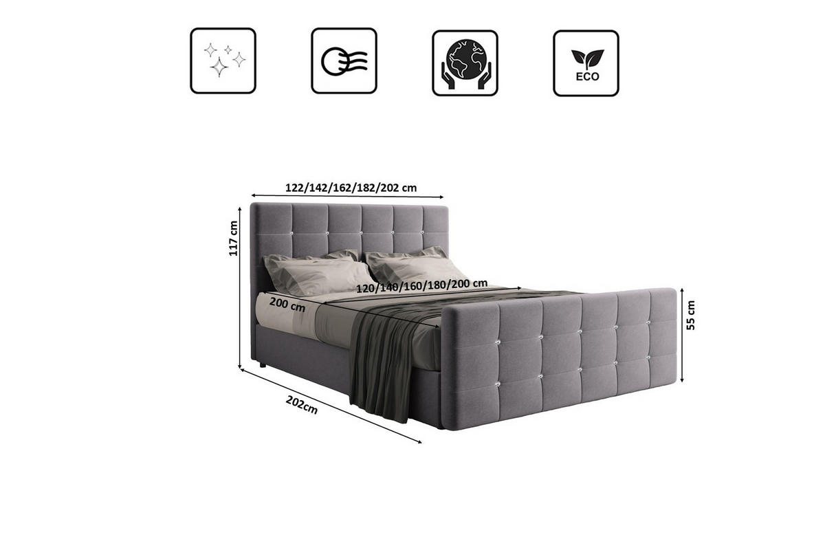 BOXBETT Mit Bettkasten Und Matratze Topper ROMA 180x200 cm Grau H2-Pocket - Dunkelblau/Grau, Holz/Holzwerkstoff (180/200cm) - Kaiser Möbel