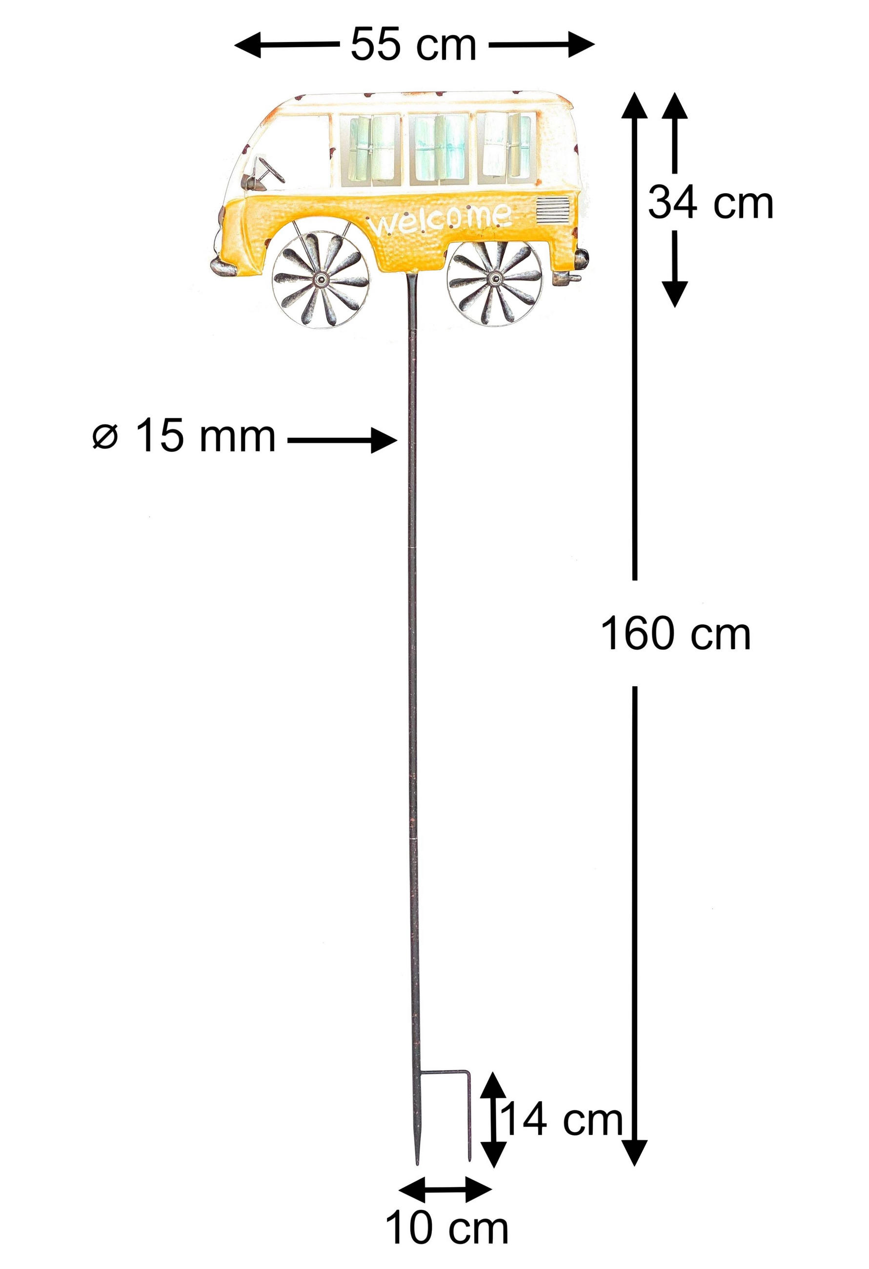 GARTENSTECKER Metall Bus Auto XL 160 cm Gelb Weiß - Gelb, Metall (55/160/7cm) - DanDiBo