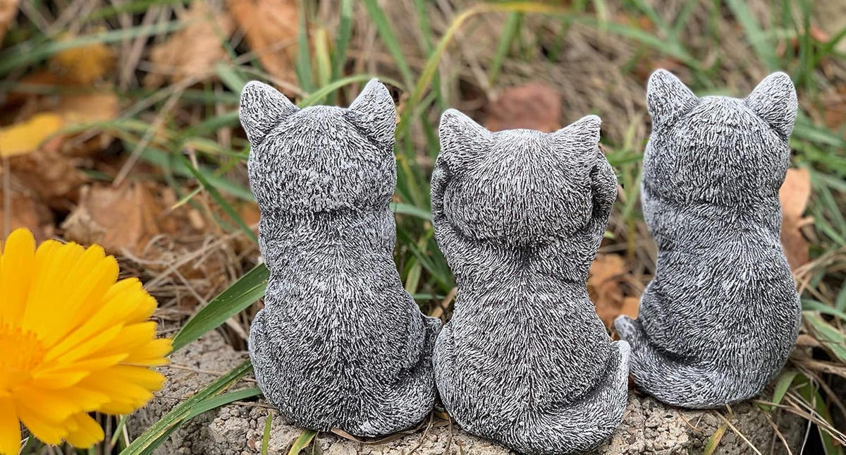STONEANDSTYLE Steinfigur 3er Set Kätzchen Katzen Nichts sehen Nichts hören Nichts Sagen wetterfest - Grau, Stein (7/12/9cm) - stoneandstyle