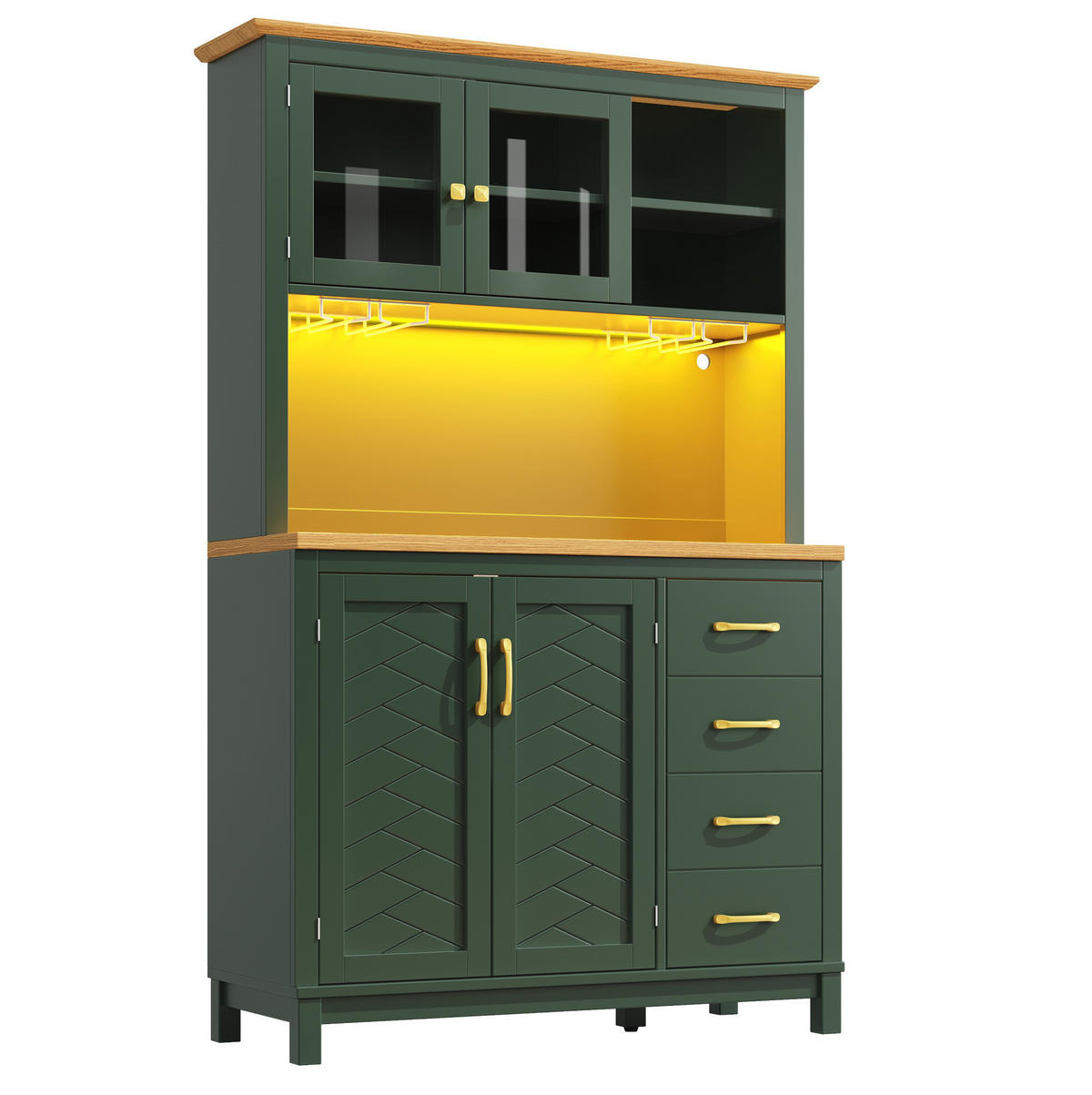 BUFFETSCHRANK 105,5/40/180 cm mit LED-Lichtleiste, App-Steuerung und großem Stauraum, Grün - Grün, Holzwerkstoff (105.5/180/40cm) - Redom