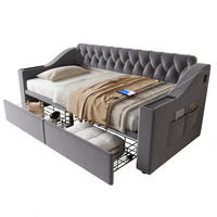 POLSTERBETT 90/190 cm Dunkelgrau mit USB- und Type-C-Anschlüssen und Stauraum - Grau, Textil (90/190cm) - Flora Grace