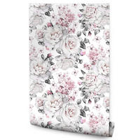 VLIESTAPETE Pastellrosen und Pfingstrosen – Rosa, Grau, Weiß – 50x1000 cm - Rosa/Weiß, Papier (50/1000cm) - Muralo