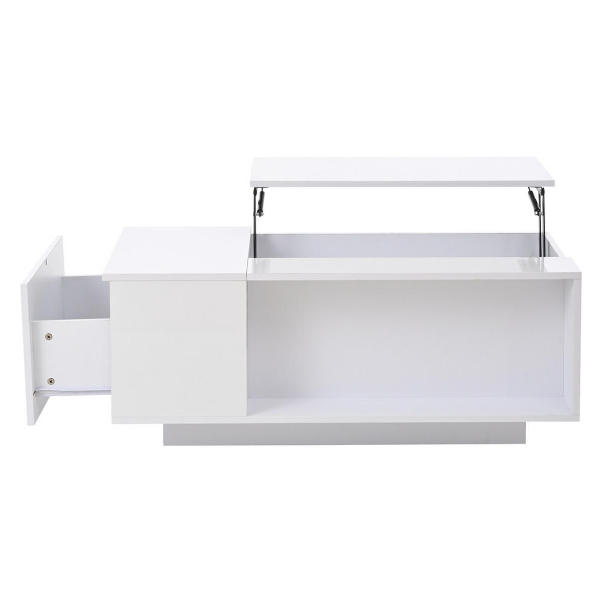 COUCHTISCH 100x50cm Weiß Höhenverstellbar LED Versteckter Stauraum Schublade - Weiß, Holz (108.64/58.24/15.9cm) - FLIEKS