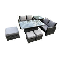 GARTENMÖBEL HÖHENVERSTELLBARER ESSTISCH SET MIT BEISTELLTISCH 3 HOCKER DOPPELSITZ-SOFA Polyrattan Dunkelgrau Gemischt 7-Sitzer - Dunkelgrau, Metall - Fimous