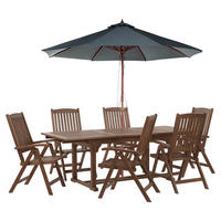GARTENMÖBEL SET 6-Sitzer mit Sonnenschirm grau Akazienholz dunkelbraun Amantea - Dunkelbraun/Grau, Holz - Beliani