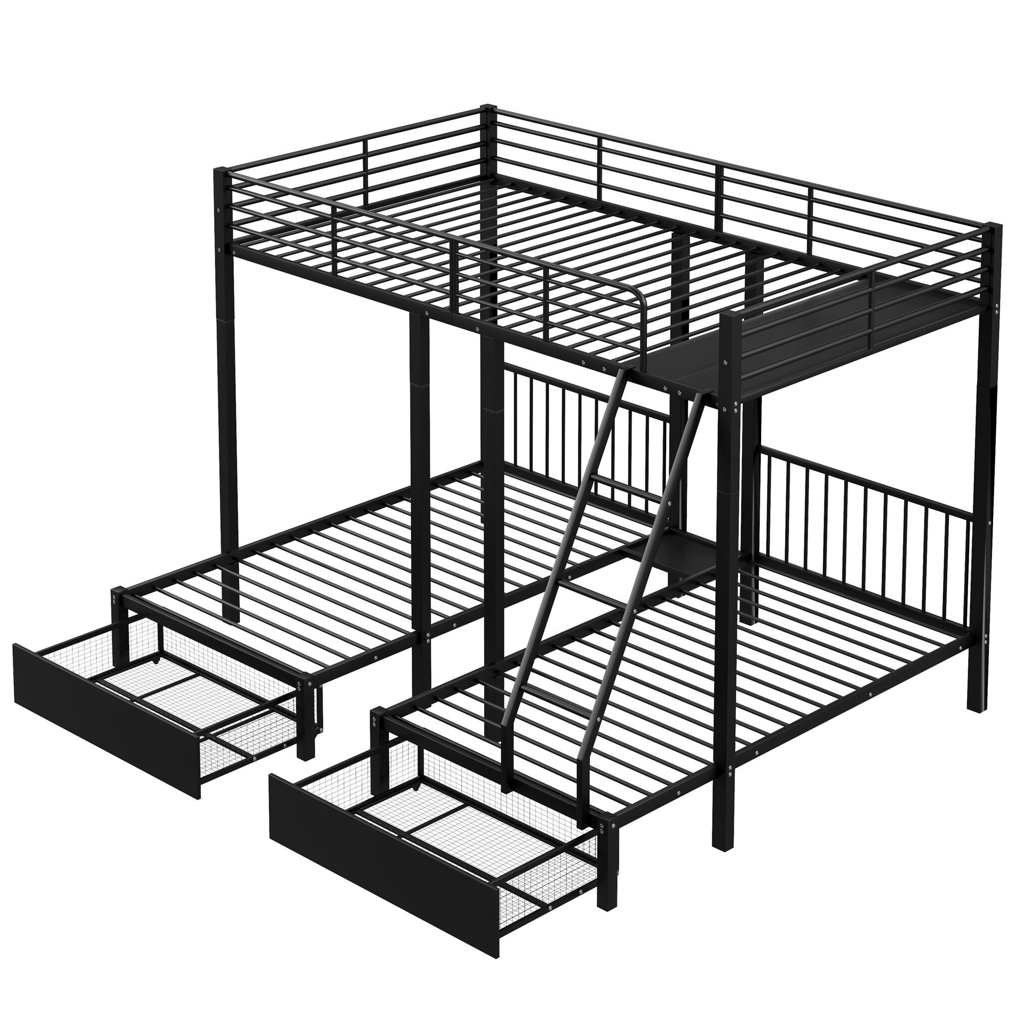 ETAGENBETT 140/200 cm schwarz aus Metall mit 2 Schubladen teilbar - Schwarz, Metall (140/200cm) - OKWISH
