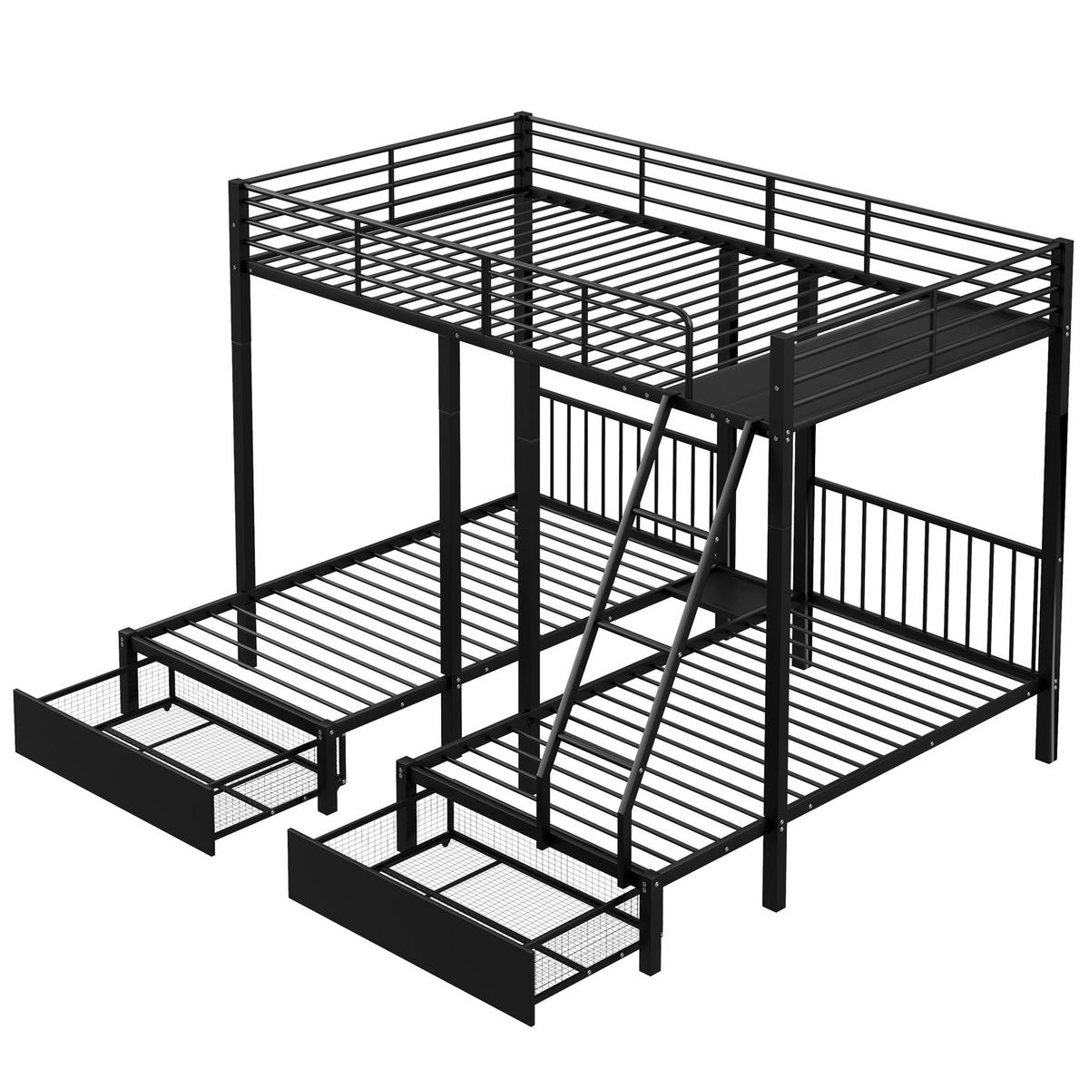ETAGENBETT 140/200 cm schwarz aus Metall mit 2 Schubladen teilbar - Schwarz, Metall (140/200cm) - OKWISH