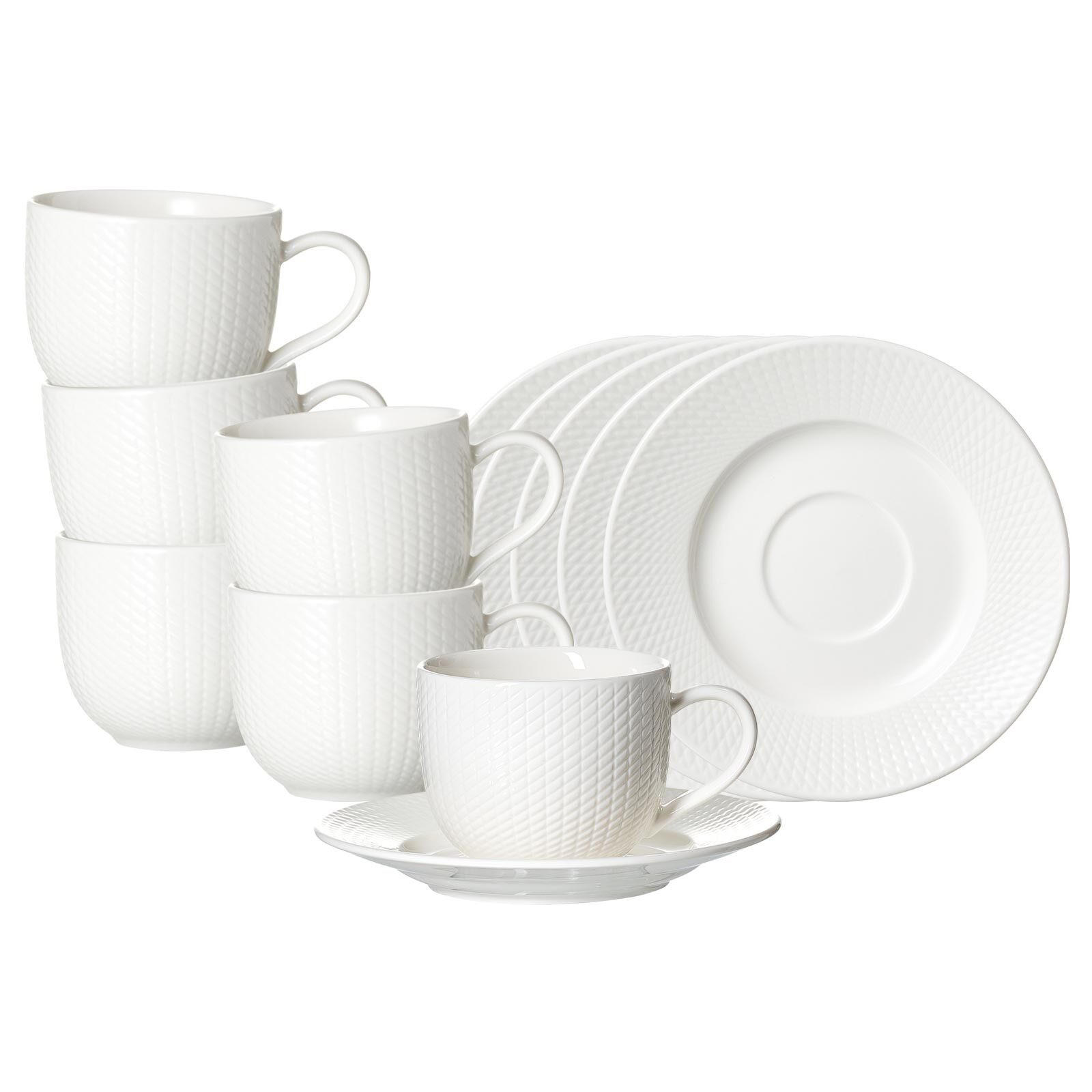 KAFFEETASSEN MIT UNTERTASSEN Saphir weiß 220 ml 6er Set - Weiß, Keramik (15.5/8.5/15.5cm) - Ritzenhoff Breker