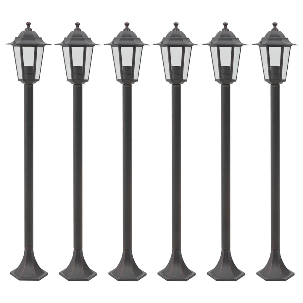 GARTEN-POLLERLEUCHTE 6Er Set E27 110 Cm Aluminium Bronzefarben - Braun, Metall (19/19/110cm) - vidaXL