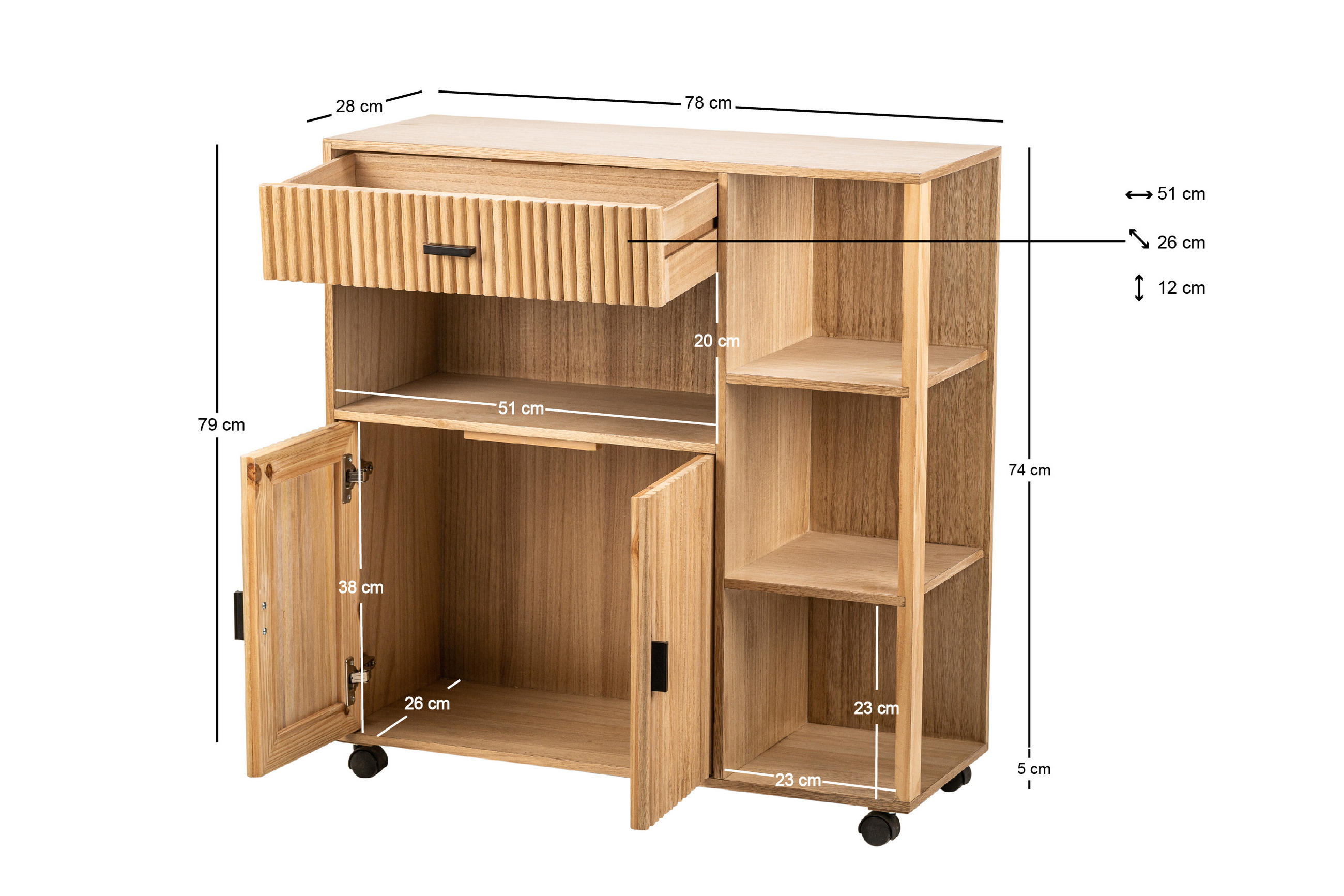 Thumbnail - Nordlys Servierwagen, Braun, Holz, 78x79x28 cm, Esszimmer, Servierwagen