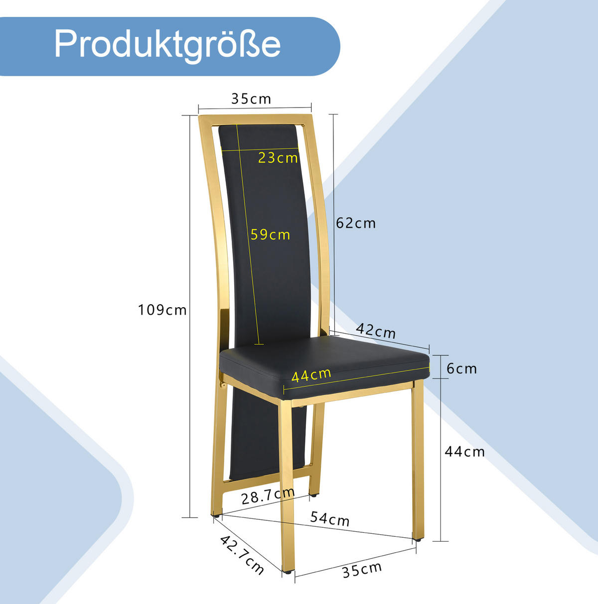 ESSZIMMERSTUHL mit hoher Rückenlehne 109 cm Schwarz/Gold 4er-Set - Schwarz, Metall (42.7/109/44.2cm) - Meubliv