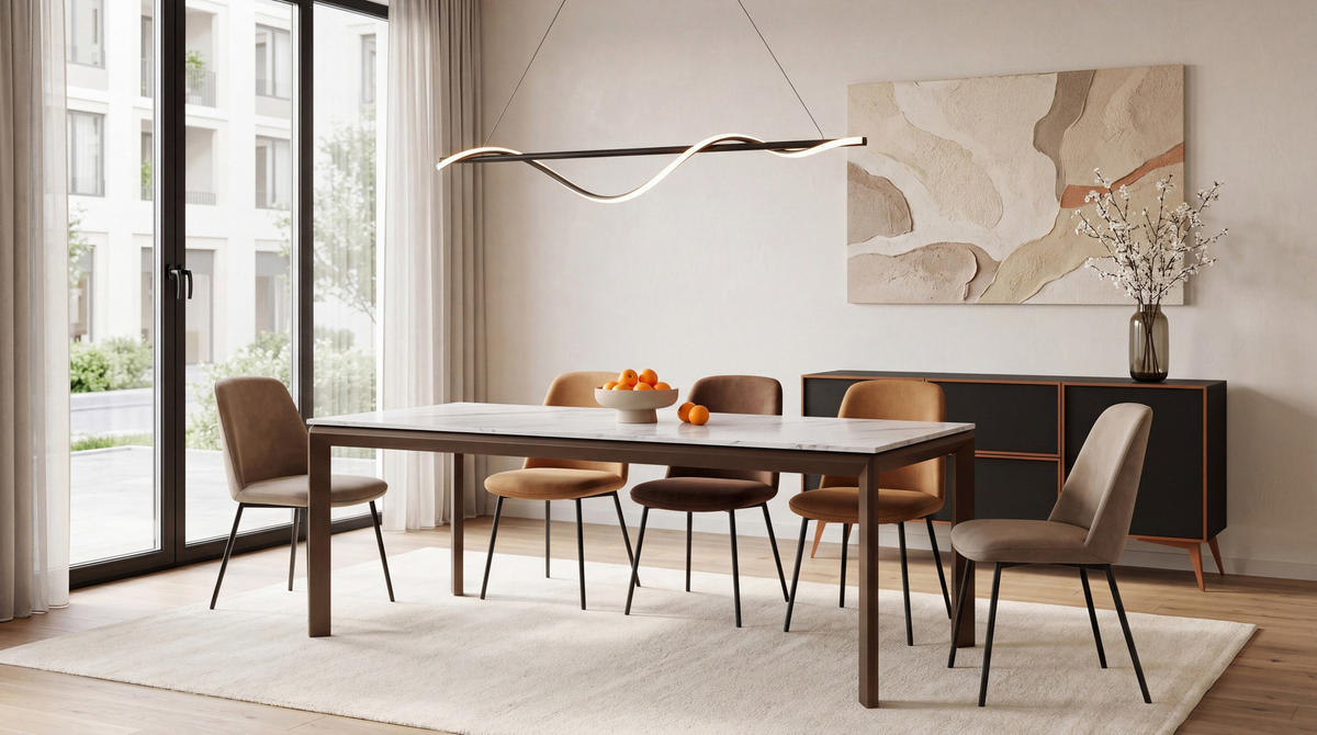 ESSTISCH Elan rechteckig ausziehbar verlängerbar mit Braunen Metallbeinen, Marmor Weiß 160-250/90/76 cm - Ecru/Weiß, Holzwerkstoff/Metall (90/250/78cm) - WFL GROUP