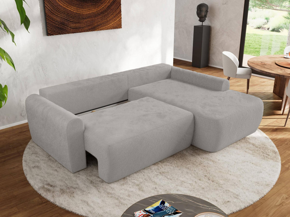 ECKSCHLAFSOFA CUBO L Hellgrau Plüsch - rechts - Hellgrau/Schwarz, Kunststoff/Textil (187/273cm) - MKS