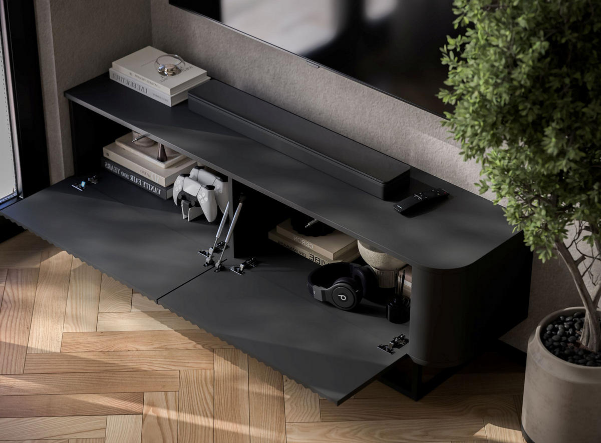 TV STOLÍK Aurora čierny matný 140 cm s kovovým rámom - čierna/zlatá, kov/kompozitné drevo (140/44/35cm) - Meble Lindner